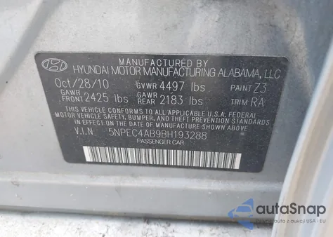 2011 Hyundai Sonata Limited 2.0T z USA, uszkodzony, nr VIN 5NPEC4AB9BH193288